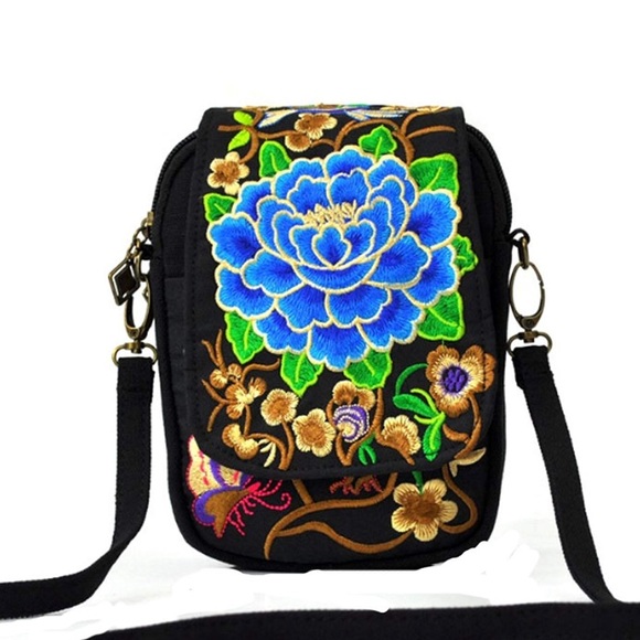 Blue Lotus Bohemian Handmade Embroidered Crossbody - Picture 2 of 5